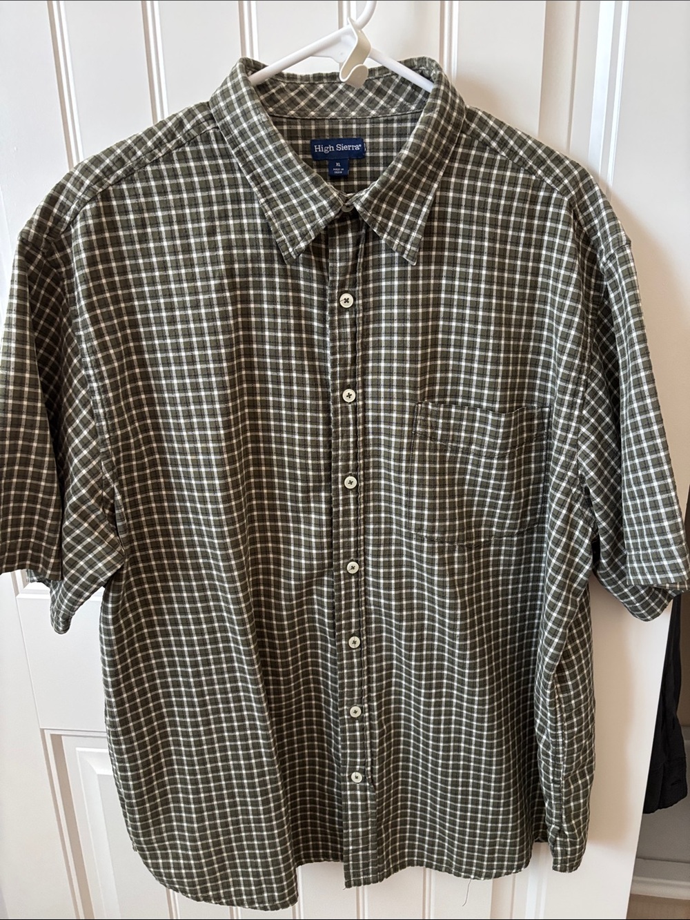 High Sierra Men's Olive and White Plaid Short Sleeve Button-Up Shirt